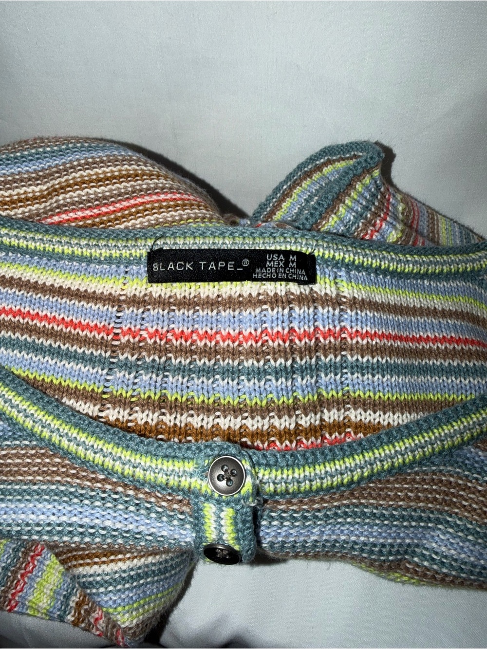Striped Multicolor Knit Henley Sweater Top - Picture 4 of 4